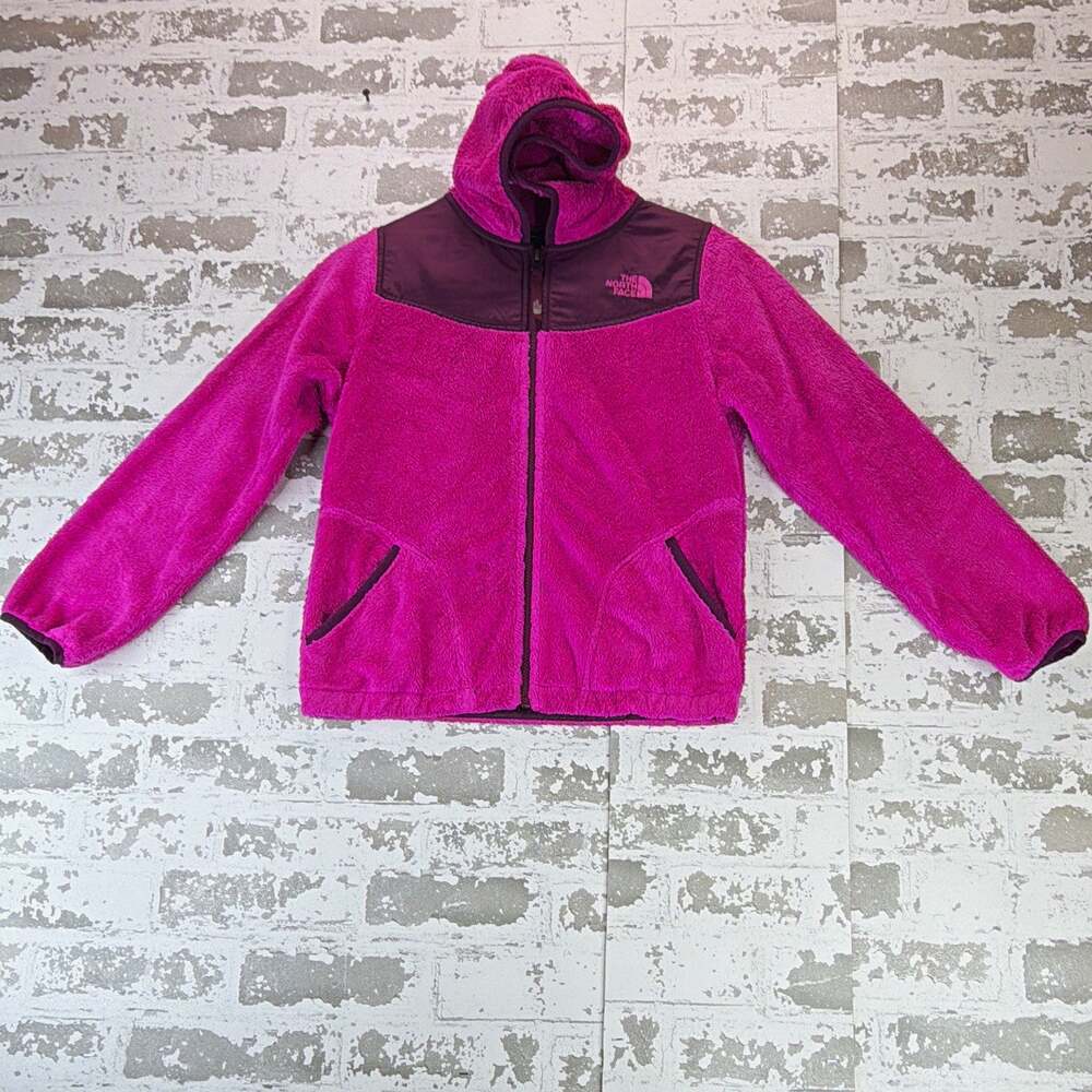The North Face Girls Hooded Full Zip Fleece Jacket w/ Pockets M Pink Purple